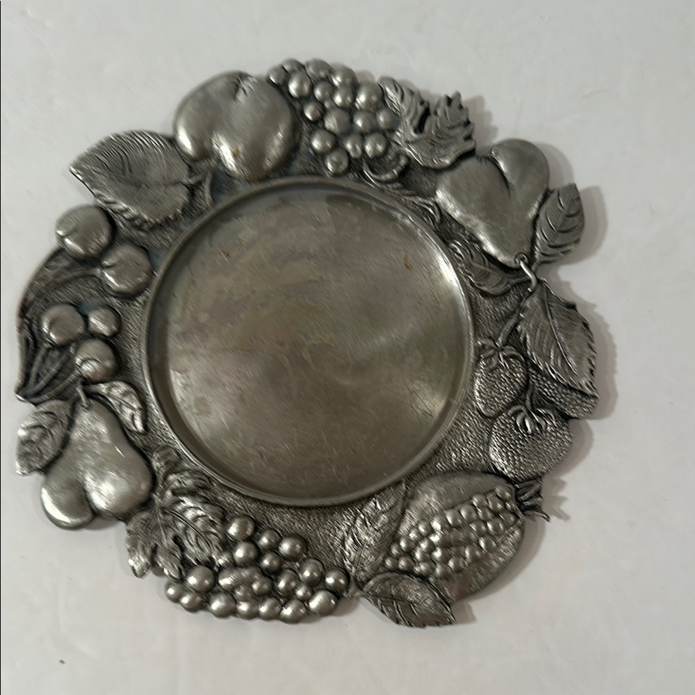 Williams Sonoma Pewter Wine coaster plate Candle Holder. 7” with 3.5” inner area